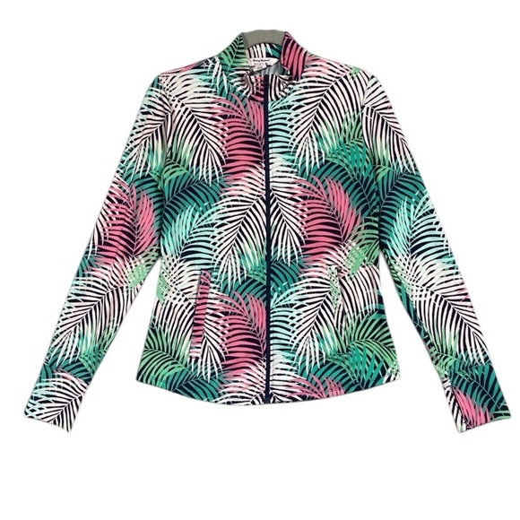 Tommy Bahama Golf & Tennis Tropical Palm Leaf UPF 50 Zip Jacket Sz M Multicolor - Picture 1 of 7